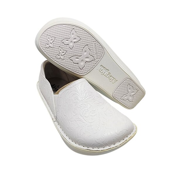 Alegria Womens Debra White Tooled Slip-On Nursing Shoes 39W Comfortable Leather - Picture 13 of 13